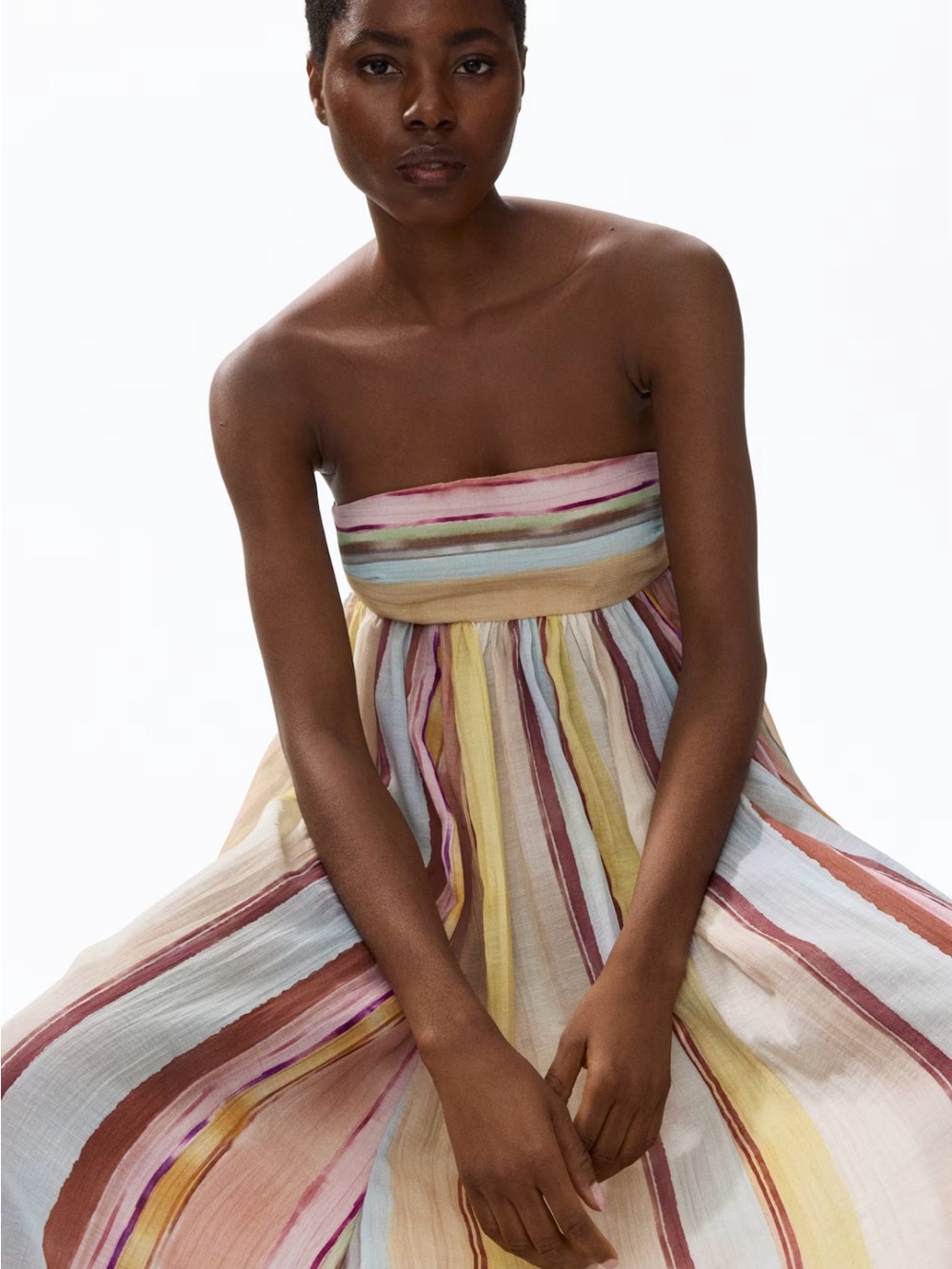 H&M NWT MULTICOLOR LONG BANDEAU DRESS
